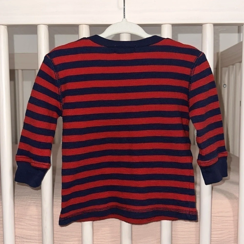 Ralph Lauren Baby Boy Navy + Red Striped 100% Cotton Pullover Sweater Comfy 9 M
